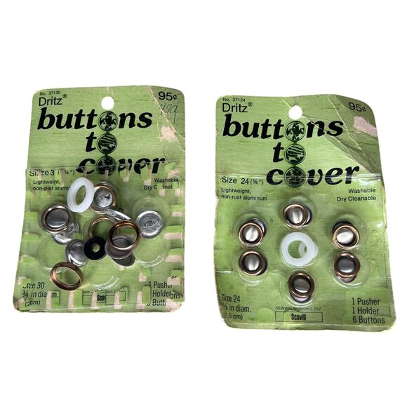VTG Dritz Scovill buttons to cover Size 24 (5/8”)  & Size 30 Lightweight NonRust - Picture 1 of 3